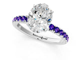 White gold Oval Cut Diamond Pave Band Solitaire Ring with Round with Tanzanite side stone and Prong Setting_1