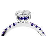 White gold Oval Cut Diamond Pave Band Solitaire Ring with Round with Tanzanite side stone and Prong Setting_4