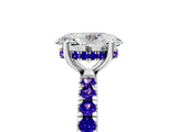 White gold Oval Cut Diamond Pave Band Solitaire Ring with Round with Tanzanite side stone and Prong Setting_5
