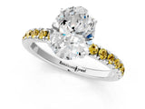 White gold Oval Cut Diamond Pave Band Solitaire Ring with Round with Yellow Sapphire side stone and Prong Setting_13