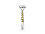 White gold Oval Cut Diamond Pave Band Solitaire Ring with Round with Yellow Sapphire side stone and Prong Setting_14