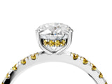 White gold Oval Cut Diamond Pave Band Solitaire Ring with Round with Yellow Sapphire side stone and Prong Setting_16