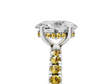 White gold Oval Cut Diamond Pave Band Solitaire Ring with Round with Yellow Sapphire side stone and Prong Setting_17