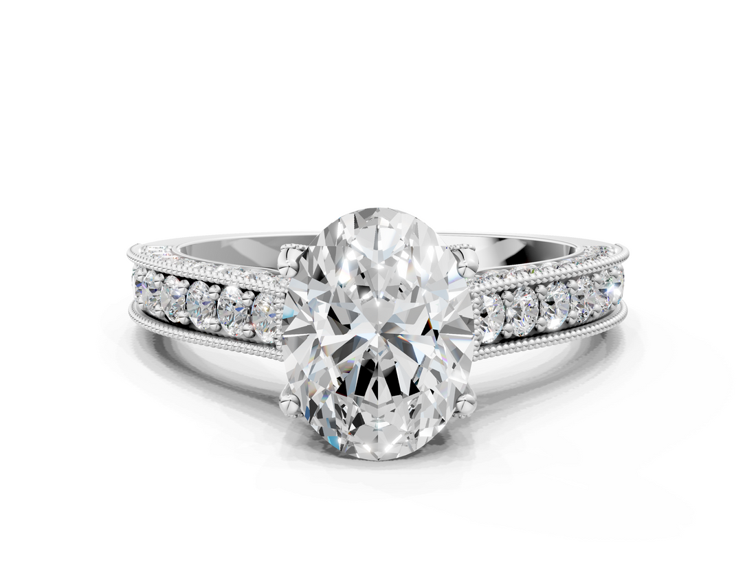 White gold Oval Cut Diamond Pave Band with Four-Prong Setting_34