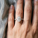 White gold Oval Cut Diamond Prong Set Engagement Ring with Pavé Band_243