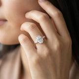 White gold Oval Cut Diamond Ring with Baguette Side Stones, Channel Set Band, and Four-Prong Setting_15