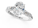 White gold Oval Cut Diamond Ring with Baguette Side Stones, Channel Set Band, and Four-Prong Setting_24