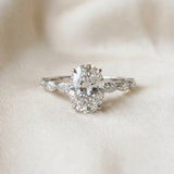White gold Oval Cut Diamond Ring with Marquise Side Stones and Prong Setting_92