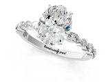 14K White Gold 2.01 Carat F VVS1 Oval Diamond Ring with Marquise and Round Side Stones and Four-Prong Setting