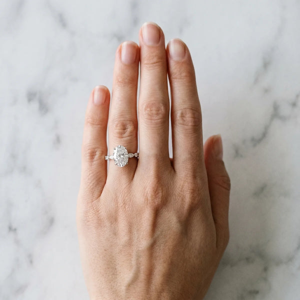 14K White Gold 2.01 Carat F VVS1 Oval Diamond Ring with Marquise and Round Side Stones and Four-Prong Setting