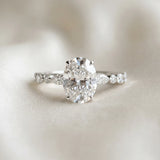 14K White Gold 2.01 Carat F VVS1 Oval Diamond Ring with Marquise and Round Side Stones and Four-Prong Setting