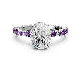 White gold Oval Cut Diamond Ring with Marquise and Round with Amethyst side stone Side Stones and Four-Prong Setting_12
