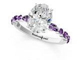 White gold Oval Cut Diamond Ring with Marquise and Round with Amethyst side stone Side Stones and Four-Prong Setting_13