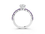 White gold Oval Cut Diamond Ring with Marquise and Round with Amethyst side stone Side Stones and Four-Prong Setting_15