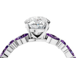 White gold Oval Cut Diamond Ring with Marquise and Round with Amethyst side stone Side Stones and Four-Prong Setting_16