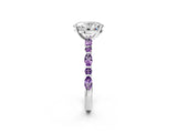 White gold Oval Cut Diamond Ring with Marquise and Round with Amethyst side stone Side Stones and Four-Prong Setting_26