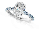 White gold Oval Cut Diamond Ring with Marquise and Round with Aquamarine side stone Side Stones and Four-Prong Setting_25