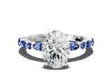 White gold Oval Cut Diamond Ring with Marquise and Round with Blue Sapphire side stone Side Stones and Four-Prong Setting_36