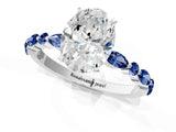 White gold Oval Cut Diamond Ring with Marquise and Round with Blue Sapphire side stone Side Stones and Four-Prong Setting_37