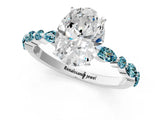 White gold Oval Cut Diamond Ring with Marquise and Round with Blue Topaz side stone Side Stones and Four-Prong Setting_25