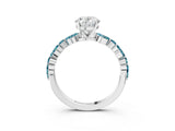 White gold Oval Cut Diamond Ring with Marquise and Round with Blue Topaz side stone Side Stones and Four-Prong Setting_39