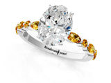 White gold Oval Cut Diamond Ring with Marquise and Round with Citrine side stone Side Stones and Four-Prong Setting_13