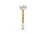 White gold Oval Cut Diamond Ring with Marquise and Round with Citrine side stone Side Stones and Four-Prong Setting_26