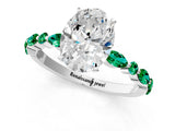 White gold Oval Cut Diamond Ring with Marquise and Round with Emerald side stone Side Stones and Four-Prong Setting_49