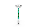 White gold Oval Cut Diamond Ring with Marquise and Round with Emerald side stone Side Stones and Four-Prong Setting_50