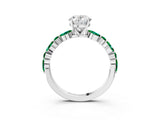 White gold Oval Cut Diamond Ring with Marquise and Round with Emerald side stone Side Stones and Four-Prong Setting_63