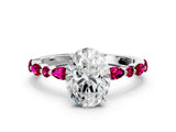 White gold Oval Cut Diamond Ring with Marquise and Round with Garnet side stone Side Stones and Four-Prong Setting_24