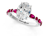 White gold Oval Cut Diamond Ring with Marquise and Round with Garnet side stone Side Stones and Four-Prong Setting_25