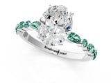 White gold Oval Cut Diamond Ring with Marquise and Round with Green Sapphire side stone Side Stones and Four-Prong Setting_13
