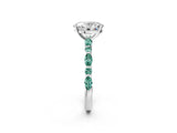 White gold Oval Cut Diamond Ring with Marquise and Round with Green Sapphire side stone Side Stones and Four-Prong Setting_2