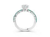 White gold Oval Cut Diamond Ring with Marquise and Round with Green Sapphire side stone Side Stones and Four-Prong Setting_3