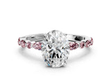 White gold Oval Cut Diamond Ring with Marquise and Round with Morganite side stone Side Stones and Four-Prong Setting_12