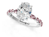 White gold Oval Cut Diamond Ring with Marquise and Round with Morganite side stone Side Stones and Four-Prong Setting_13