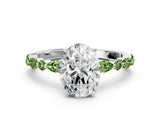 White gold Oval Cut Diamond Ring with Marquise and Round with Peridot side stone Side Stones and Four-Prong Setting