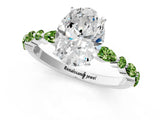 White gold Oval Cut Diamond Ring with Marquise and Round with Peridot side stone Side Stones and Four-Prong Setting_13