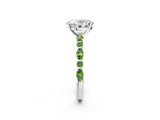 White gold Oval Cut Diamond Ring with Marquise and Round with Peridot side stone Side Stones and Four-Prong Setting_2