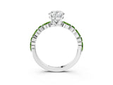 White gold Oval Cut Diamond Ring with Marquise and Round with Peridot side stone Side Stones and Four-Prong Setting_3