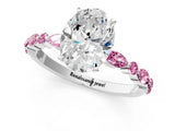 White gold Oval Cut Diamond Ring with Marquise and Round with Pink Sapphire side stone Side Stones and Four-Prong Setting_1