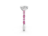White gold Oval Cut Diamond Ring with Marquise and Round with Pink Sapphire side stone Side Stones and Four-Prong Setting_2