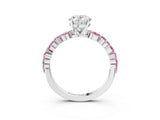 White gold Oval Cut Diamond Ring with Marquise and Round with Pink Sapphire side stone Side Stones and Four-Prong Setting_3