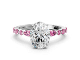 White gold Oval Cut Diamond Ring with Marquise and Round with Pink Sapphire side stone Side Stones and Four-Prong Setting