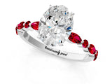 White gold Oval Cut Diamond Ring with Marquise and Round with Ruby side stone Side Stones and Four-Prong Setting_37