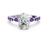 White gold Oval Cut Diamond Ring with Marquise and Round with Tanzanite side stone Side Stones and Four-Prong Setting_24