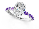White gold Oval Cut Diamond Ring with Marquise and Round with Tanzanite side stone Side Stones and Four-Prong Setting_25