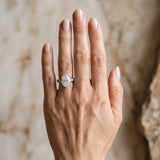 White gold Oval Cut Diamond Ring with Milgrain Pavé Band and Four-Prong Setting_12