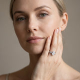 White gold Oval Cut Diamond Ring with Milgrain Pavé Band and Four-Prong Setting_13